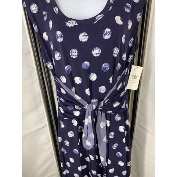 Chaus Dress Sheath Size Large Sleeveless Navy White Shibori Front Tie Midi Dress - Picture 5 of 6